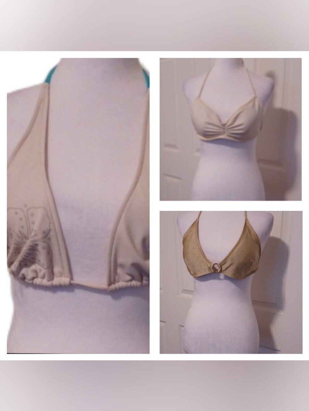 -- 3 Women’s Cream Triangle Bikini Tops.